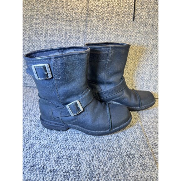 Vintage UGG Australia Black Leather Shearling-Lined Ankle Boots Men's Size 7 Wi - Picture 15 of 16